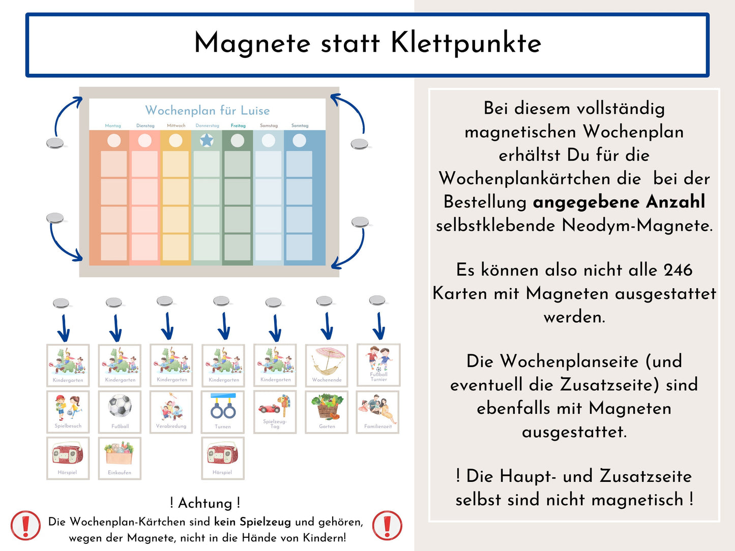 Personalisierter Wochenplan "Himmel und Erde" für Kinder und Teenager, 246 Routine Karten, Tagesplan mit 40-80 Magneten, Routineplan