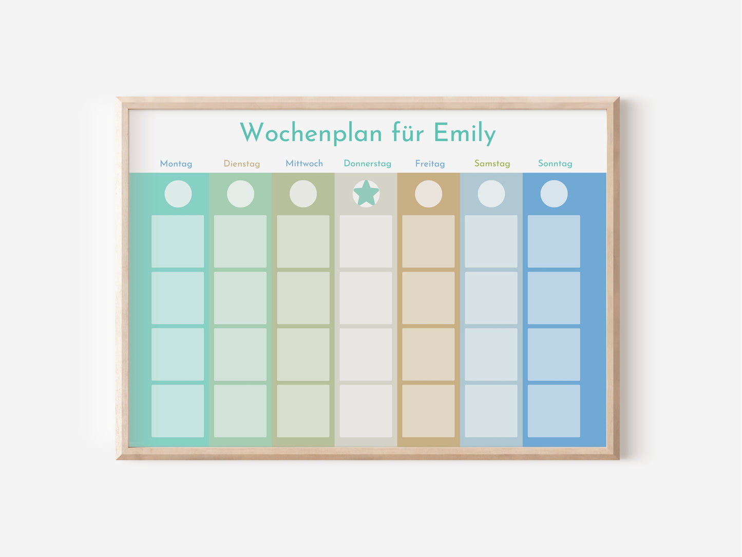 Personalisierter Magnetboard Wochenplan "Morgentau" für Kinder, 246 Routine Karten, 40-100 Magnete, Montessori Routineplan Familie Nordstern