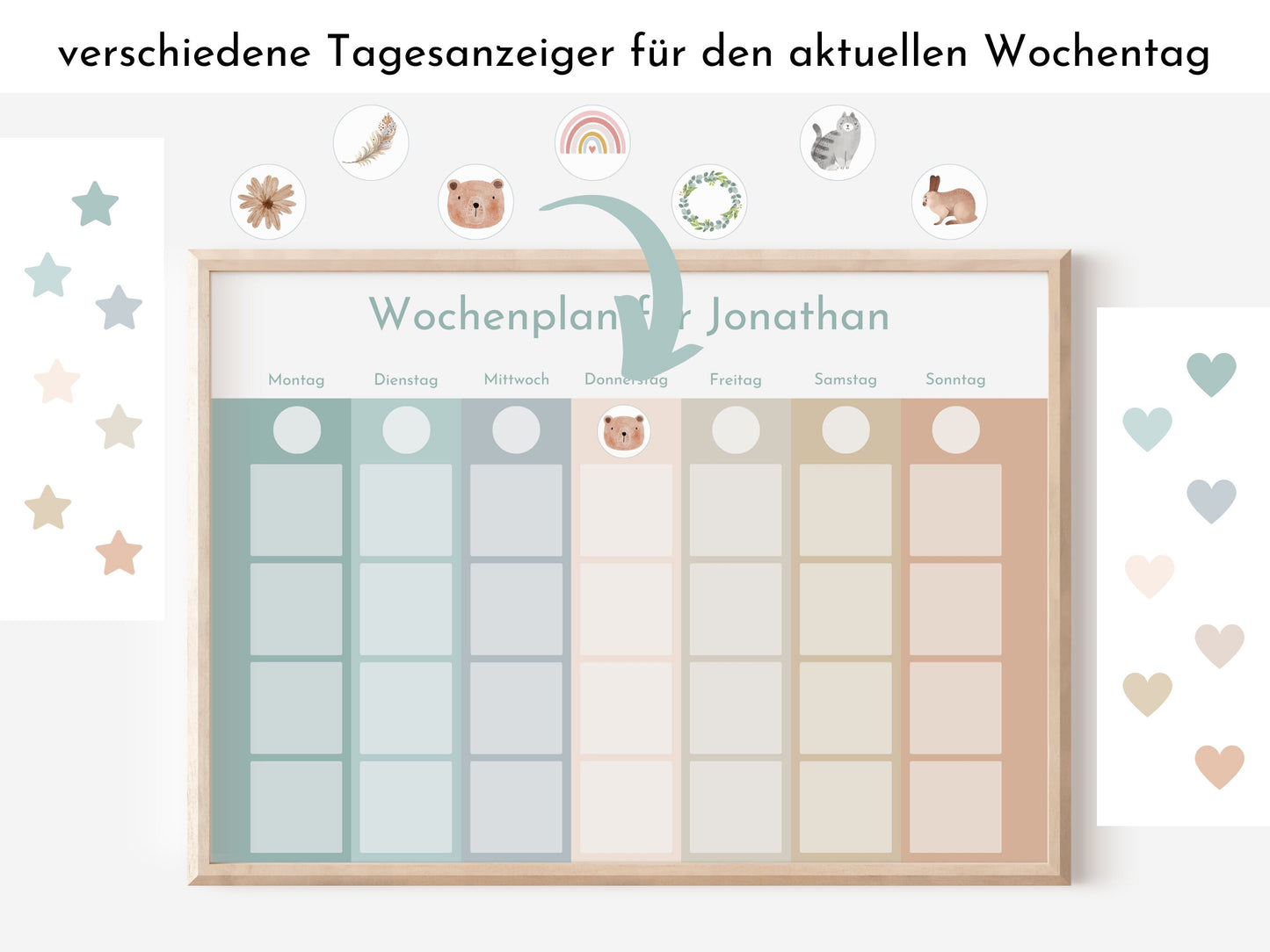 Wochenplan "Salbei und Haselnuss" für Kinder, 288 Routine Karten, Canva-Vorlage und PDF Sofort-Download, Routineplan nach Montessori