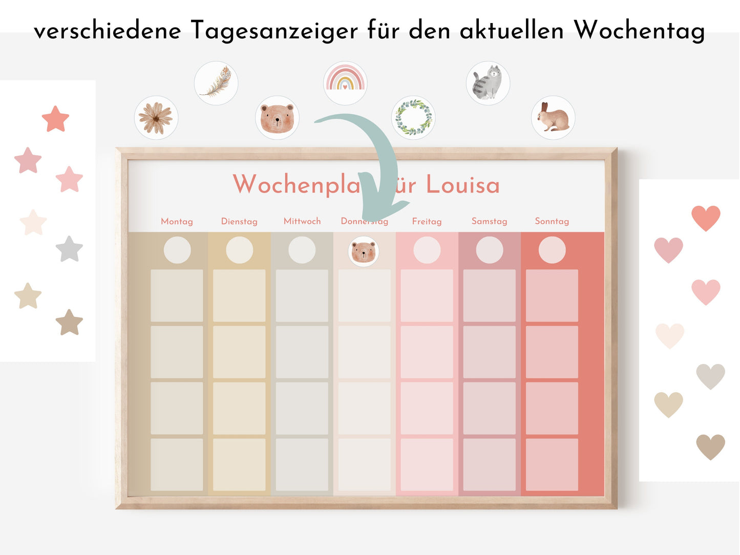 Wochenplan "Erdbeer und Haselnuss" für Kinder, 288 Routine Karten, Canva-Vorlage und PDF Sofort-Download, Routineplan nach Montessori