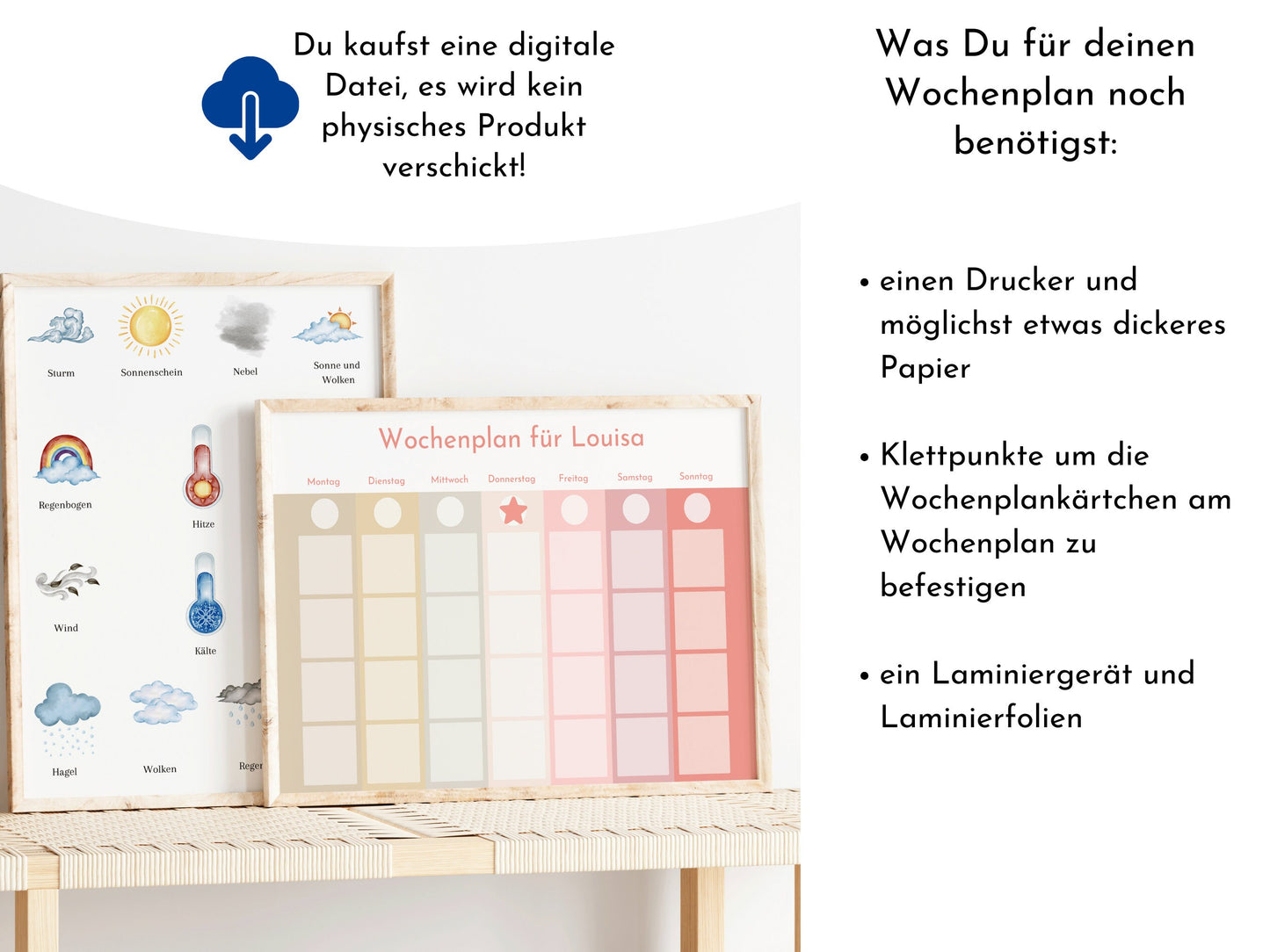 Wochenplan "Erdbeer und Haselnuss" für Kinder, 288 Routine Karten, Canva-Vorlage und PDF Sofort-Download, Routineplan nach Montessori