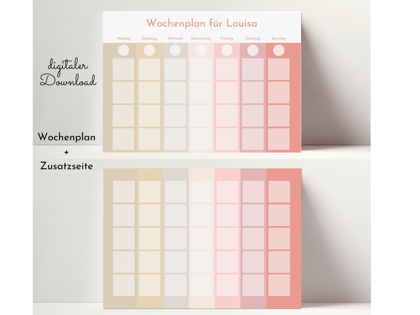 Wochenplan "Erdbeer und Haselnuss" für Kinder, 288 Routine Karten, Canva-Vorlage und PDF Sofort-Download, Routineplan nach Montessori