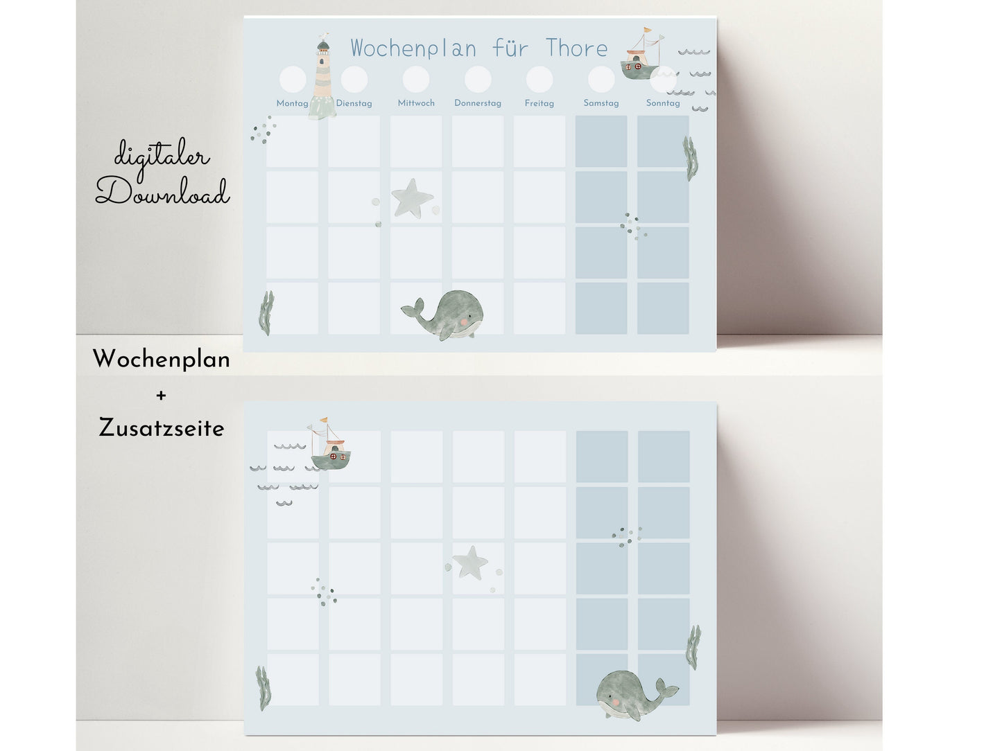 Wochenplan "Seaside" für Kinder, 288 Routine Karten, Canva-Vorlage und PDF Sofort-Download, Routineplan nach Montessori