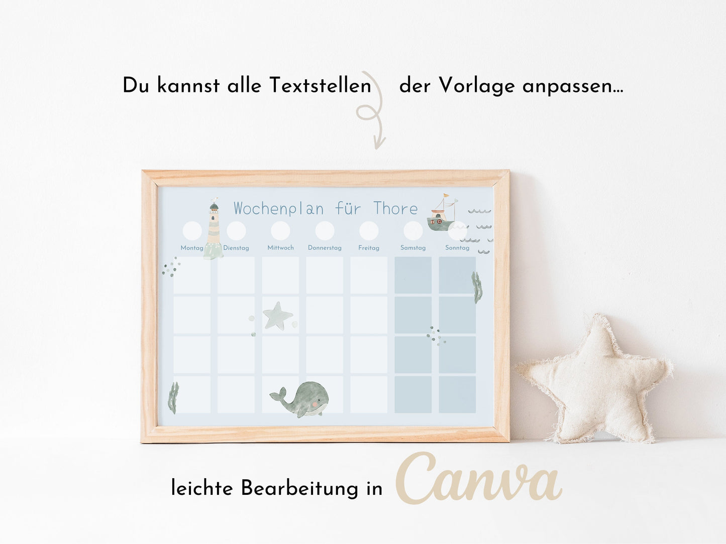 Wochenplan "Seaside" für Kinder, 288 Routine Karten, Canva-Vorlage und PDF Sofort-Download, Routineplan nach Montessori