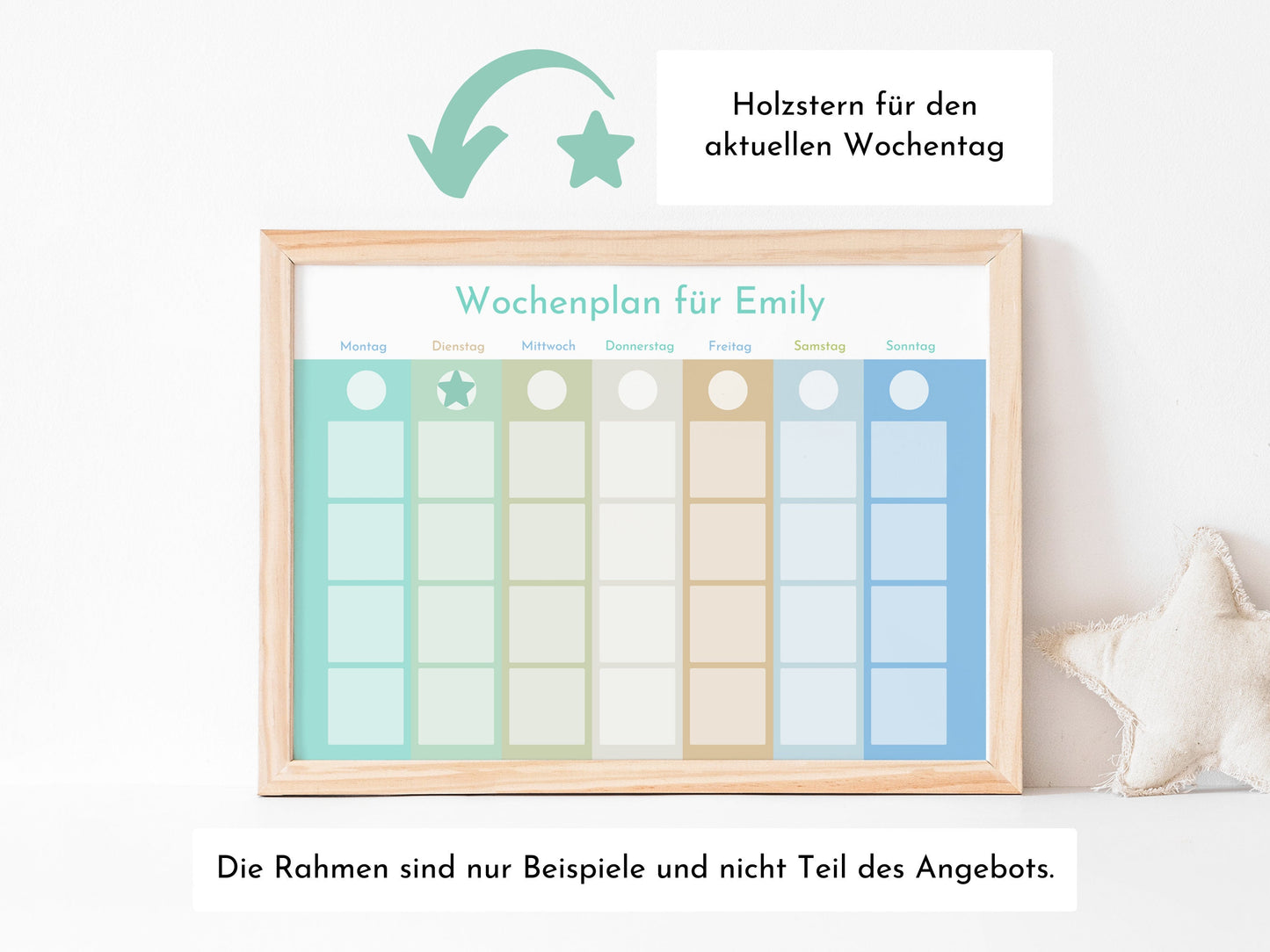 Personalisierter Magnetboard Wochenplan "Morgentau" für Kinder, 246 Routine Karten, 40-100 Magnete, Montessori Routineplan Familie Nordstern