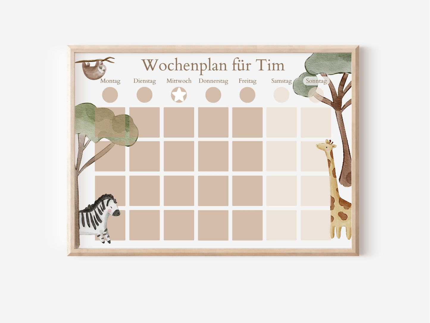 Wochenplan "Jungle" für Kinder, 288 Routine Karten, Canva-Vorlage und PDF Sofort-Download, Routineplan nach Montessori