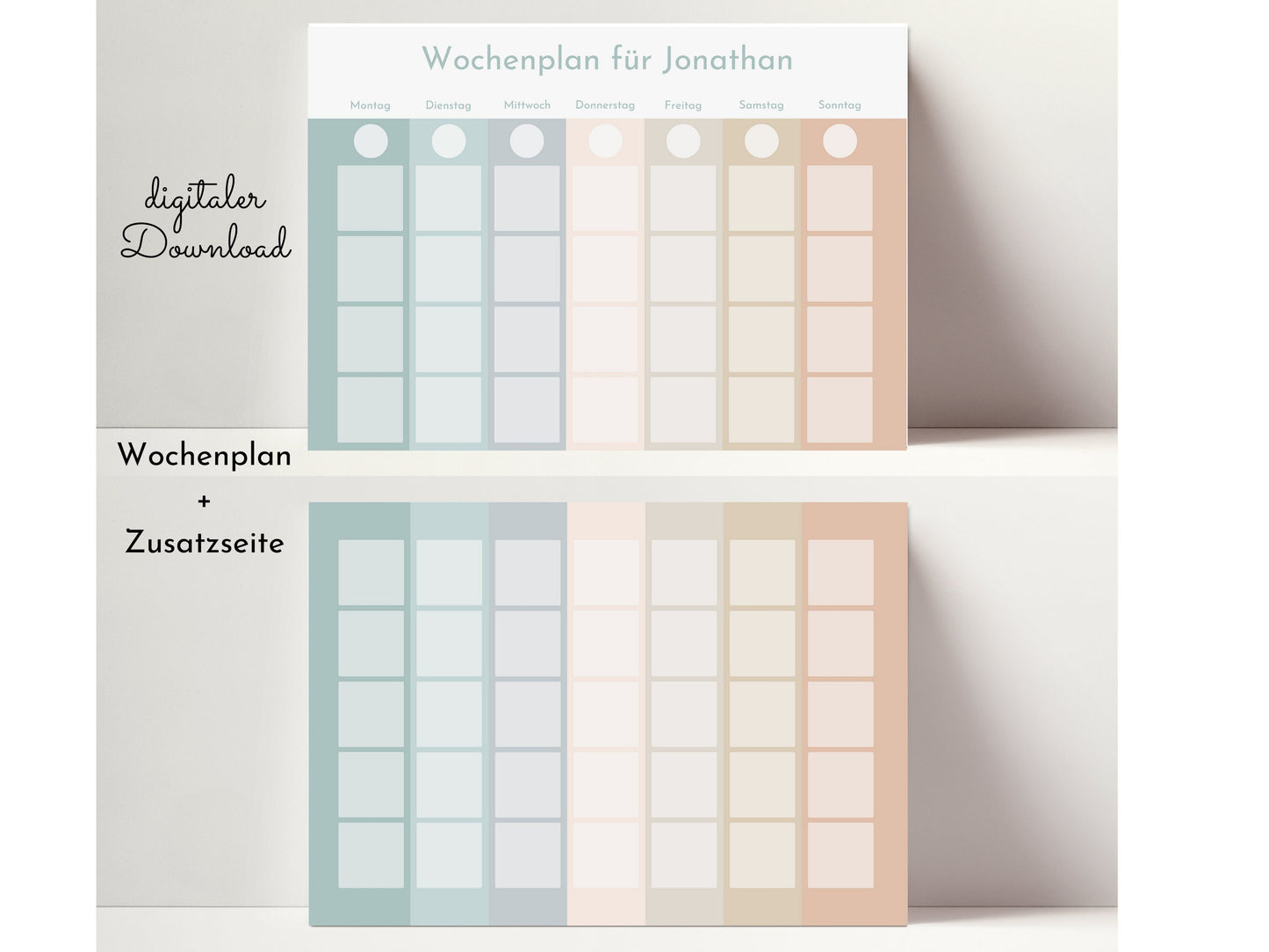 Wochenplan "Salbei und Haselnuss" für Kinder, 288 Routine Karten, Canva-Vorlage und PDF Sofort-Download, Routineplan nach Montessori