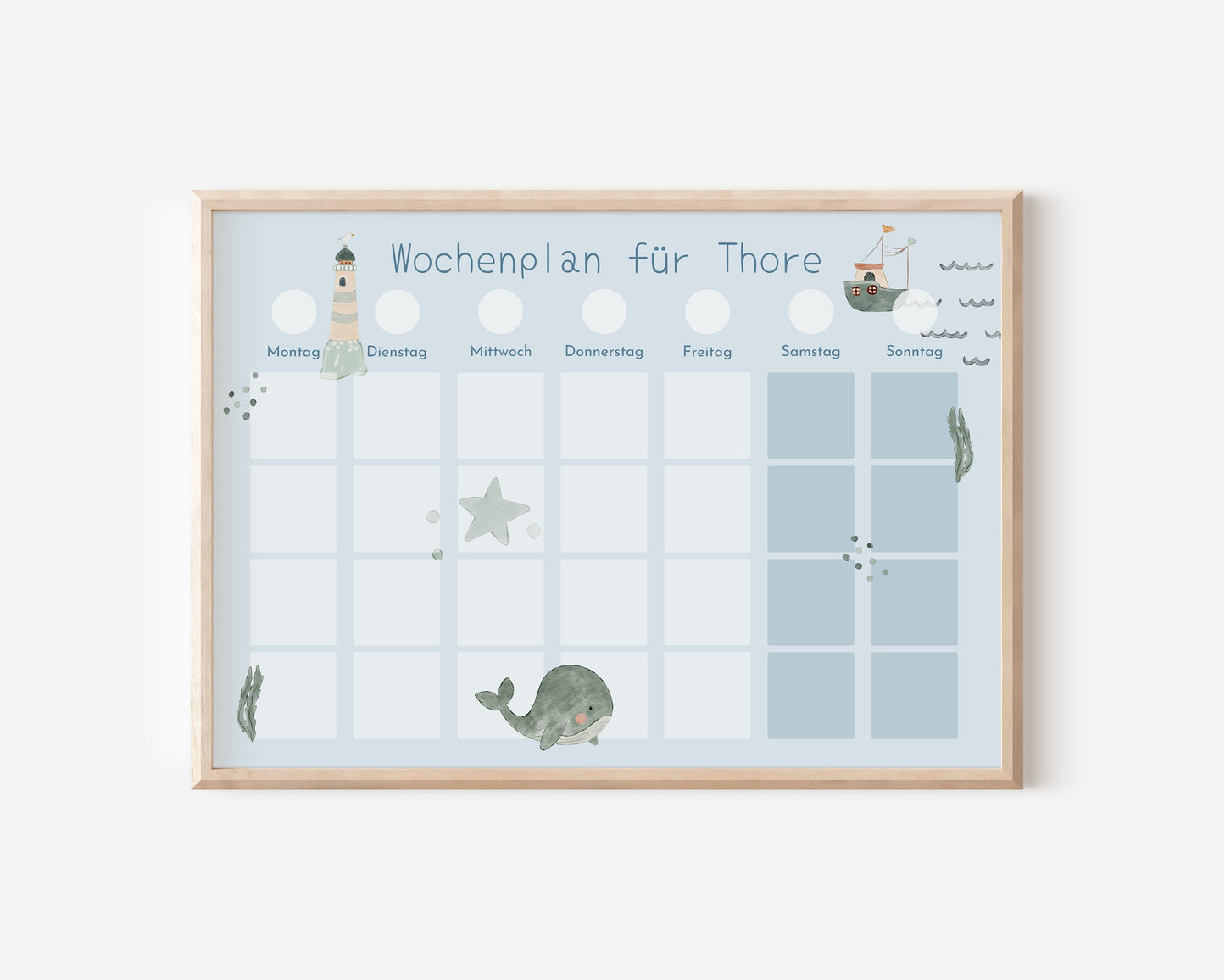 Wochenplan "Seaside" für Kinder, 288 Routine Karten, Canva-Vorlage und PDF Sofort-Download, Routineplan nach Montessori