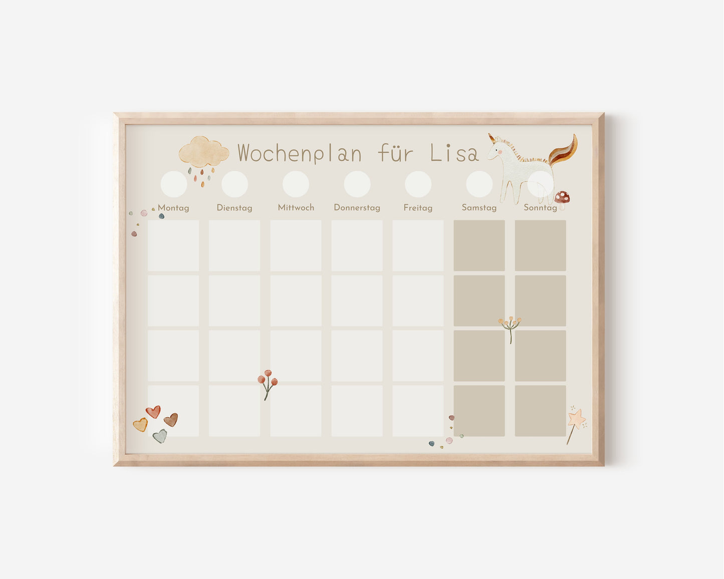 Wochenplan "Wolke und Einhorn" für Kinder, 288 Routine Karten, Canva-Vorlage und PDF Sofort-Download, Routineplan nach Montessori