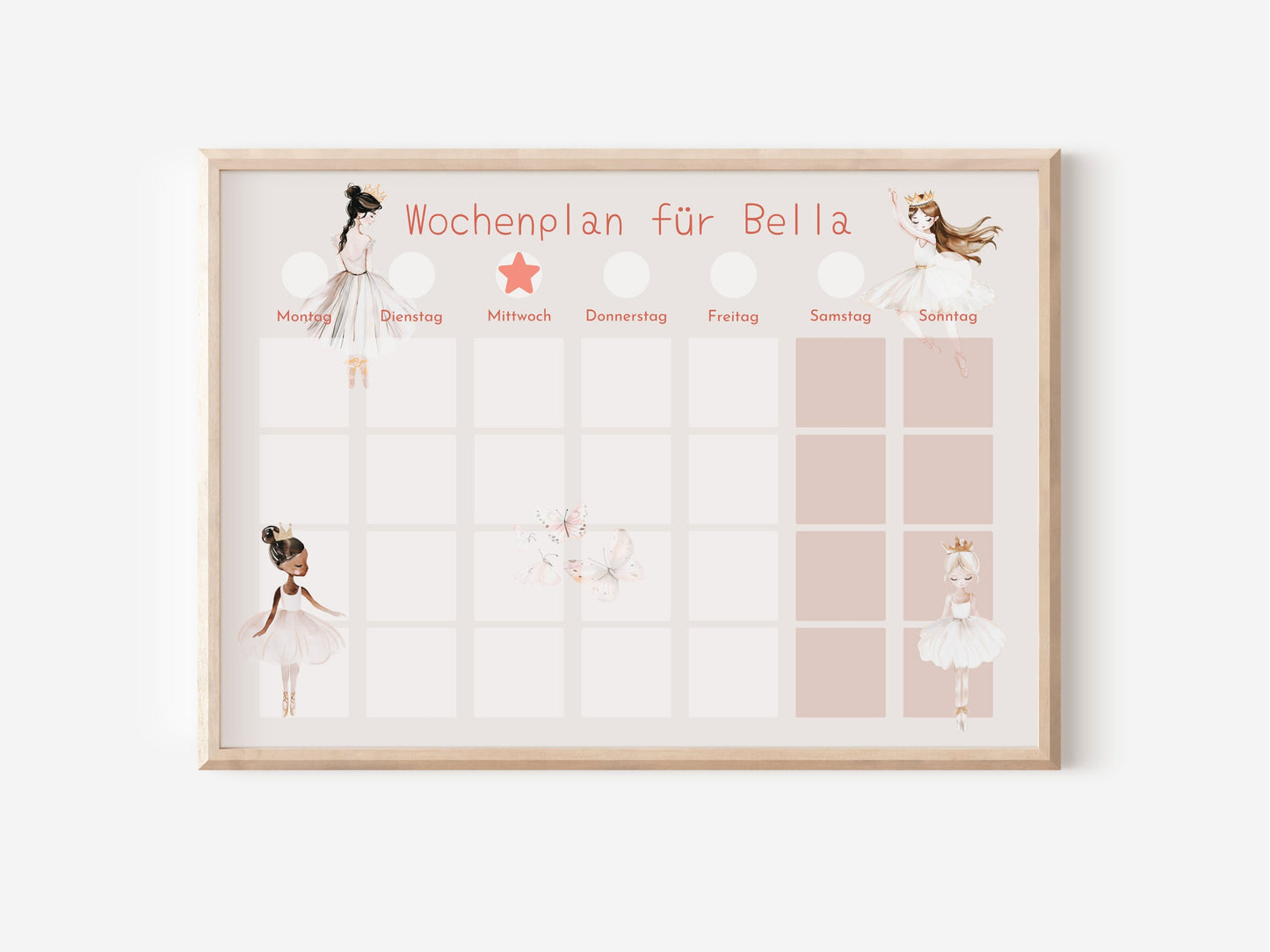 Wochenplan "Ballerina" für Kinder, 288 Routine Karten, Canva-Vorlage und PDF Sofort-Download, Routineplan nach Montessori