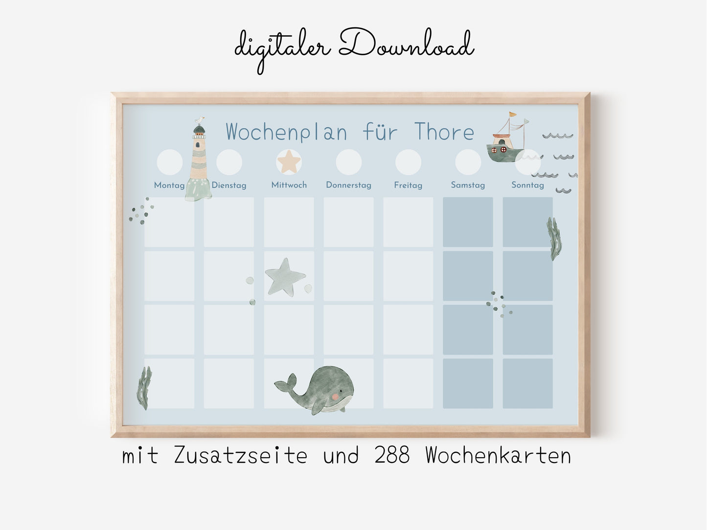 Wochenplan "Seaside" für Kinder, 288 Routine Karten, Canva-Vorlage und PDF Sofort-Download, Routineplan nach Montessori