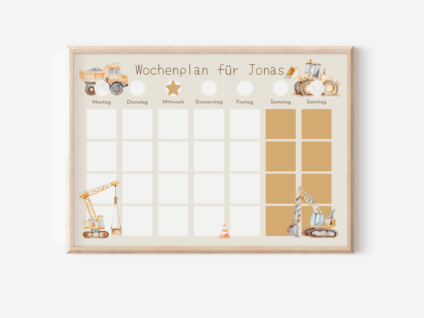 Magnetboard Wochenplan "Baustelle" personalisiert für Kinder, 246 Routine Karten, Magnete, Montessori Routineplan von Familie Nordstern