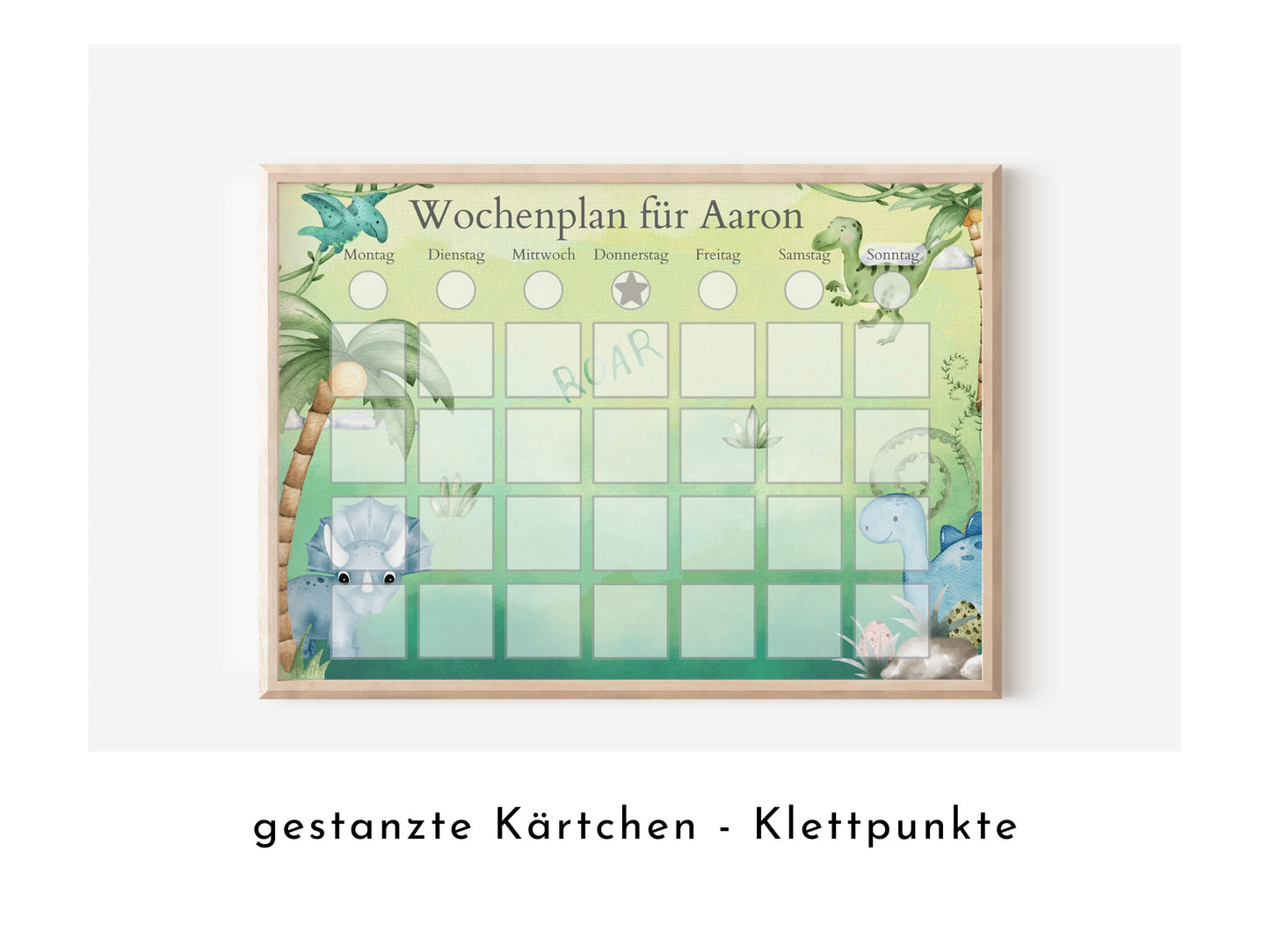 Personalisierter Wochenplan "Dinos" für Kinder, 246 Routinekarten, Montessori Routineplan mit laminierten Bildkarten für die Wochenplanung