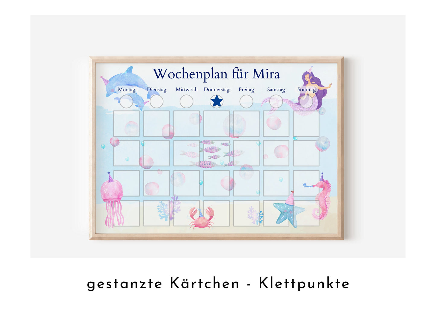 Personalisierter Wochenplan "Meerjungfrau" für Kinder, 246 Routine Karten, laminiert, magnetisch, Montessori Routineplan v Familie Nordstern