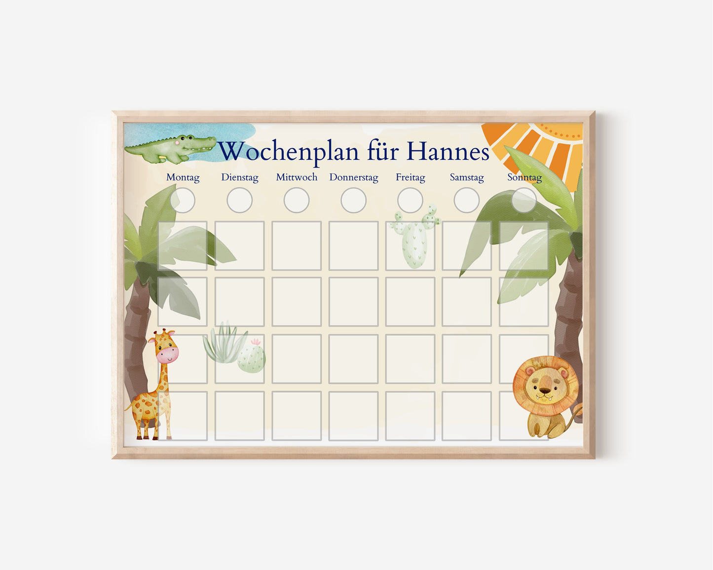 Personalisierter Wochenplan für Kinder und Teenager, 246 Wochenplan Karten, laminiert magnetisch, Geschenkidee "Löwe und Krokodil"
