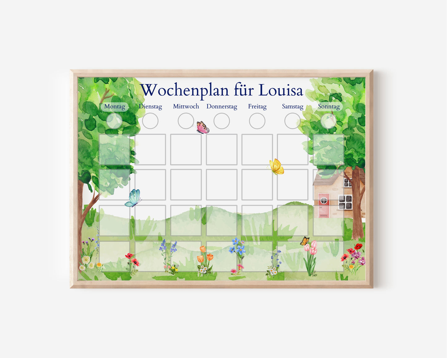 Wochenplan "Wiese" personalisiert für Kinder, 246 Routine Karten, laminiert, optional magnetisch, Routineplan mit Bildkarten nach Montessori