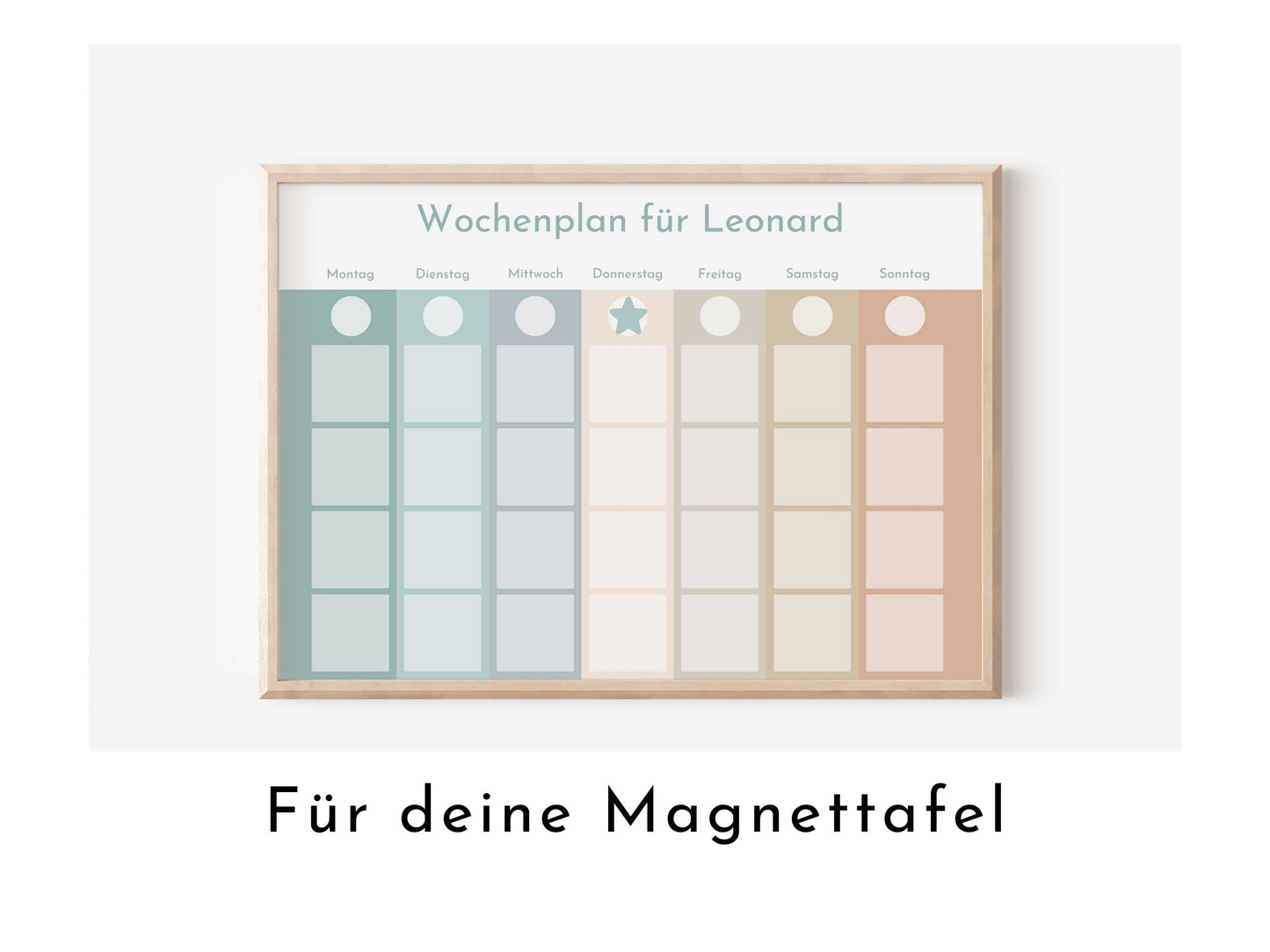 Personalisierter Magnetboard Wochenplan "Salbei Haselnuss" für Kinder, 246 Routine Karten, Magnet, Montessori Routineplan Familie Nordstern