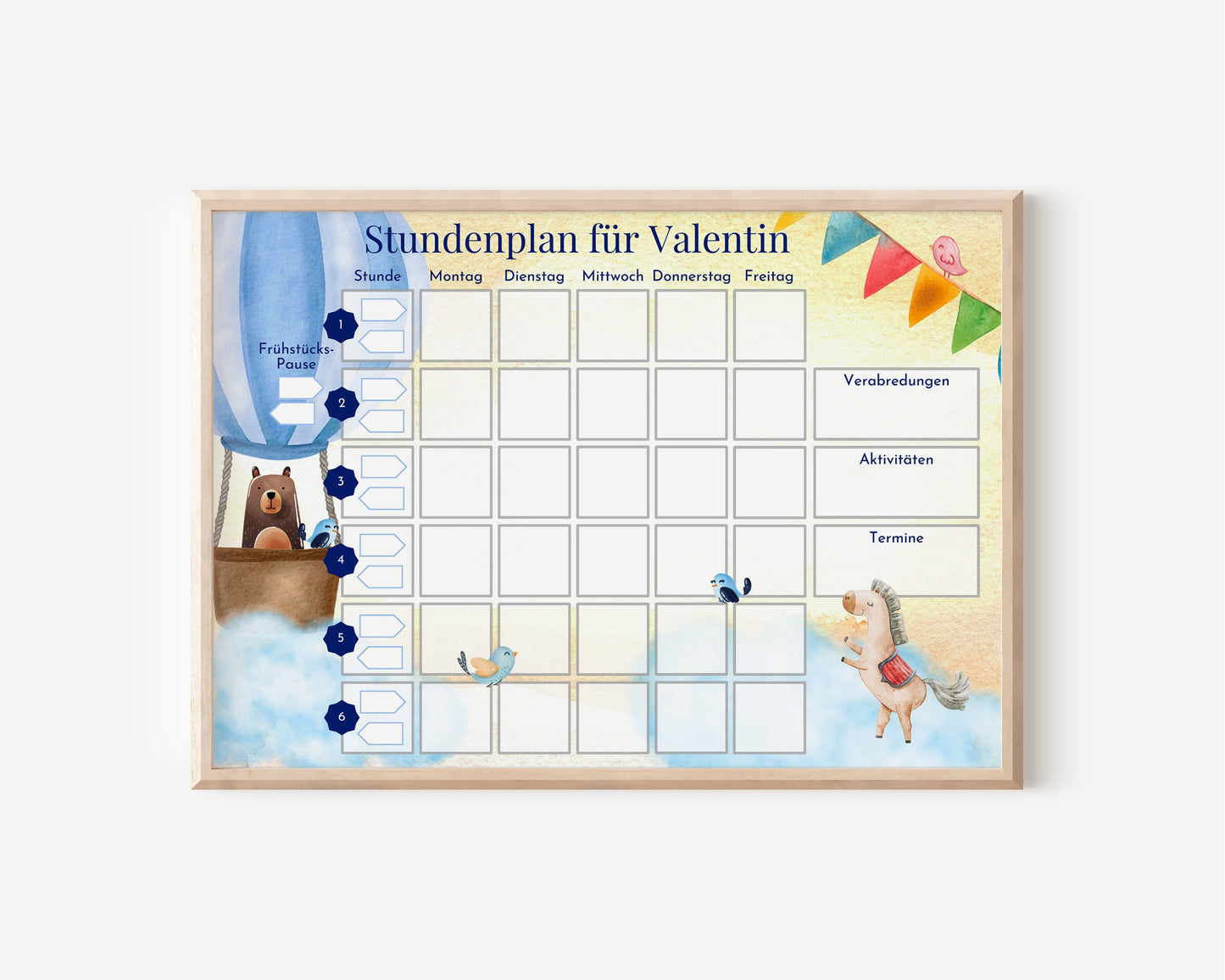 Stundenplan "Himmlisch" mit 70 Schulfach Kärtchen, personalisiert für die Grundschule, laminiert magnetisch, Geschenk Einschulung