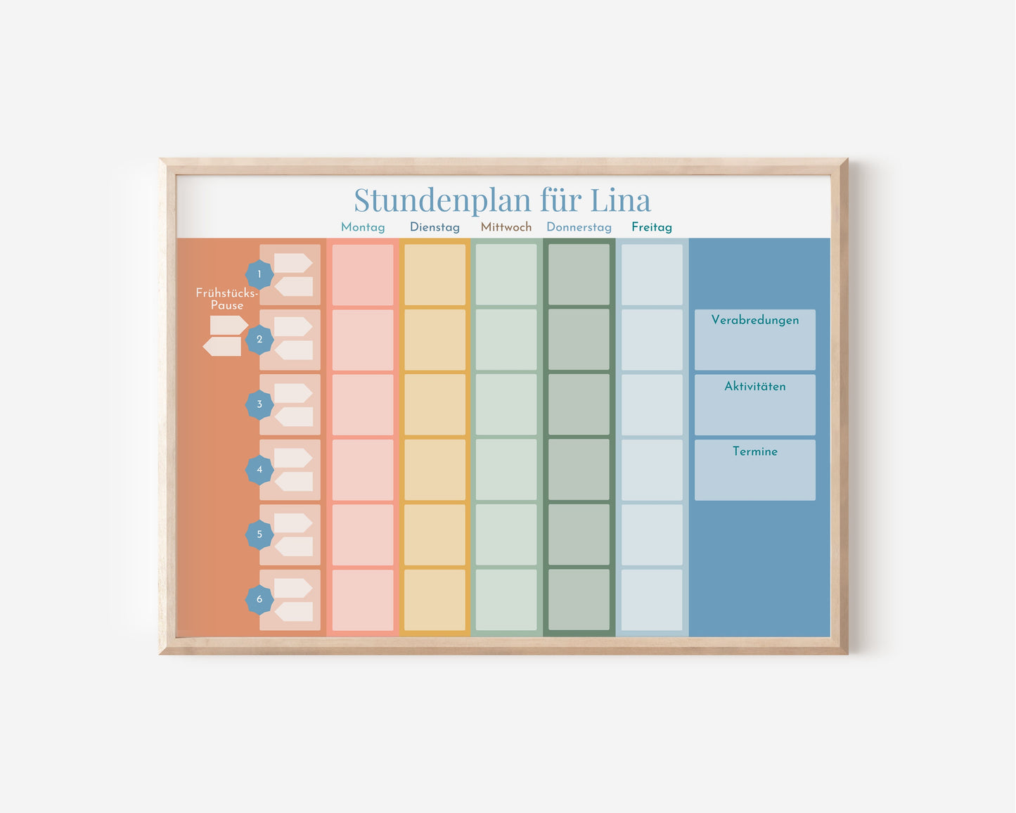 Stundenplan "Himmel und Erde" mit 70 Schulfach Kärtchen, personalisiert, Stundentafel laminiert abwischbar magnetisch, Geschenk Einschulung