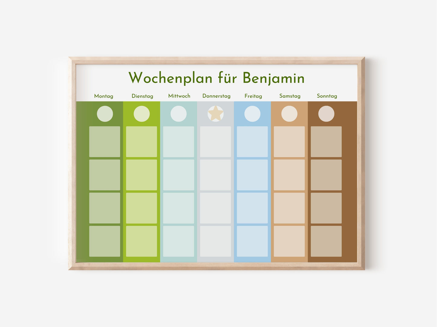 Magnetboard Wochenplan "Landscape" personalisiert für Kinder, 246 Routine Karten, 40-80 Magnete, Montessori Routineplan Familie Nordstern