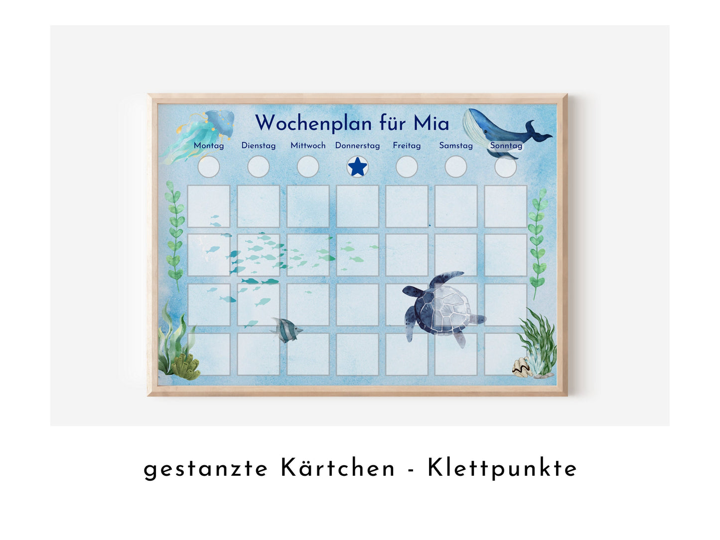 Personalisierter Wochenplan "Wal und Meer" nach Montessori für Kinder mit 246 Routine Karten, Routineplan mit Bildkarten