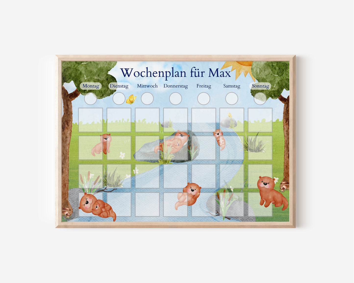 Personalisierter Wochenplan "Otter" mit 246 Routine Karten für Kinder, laminiert magnetisch, Routineplan mit Bildkarten
