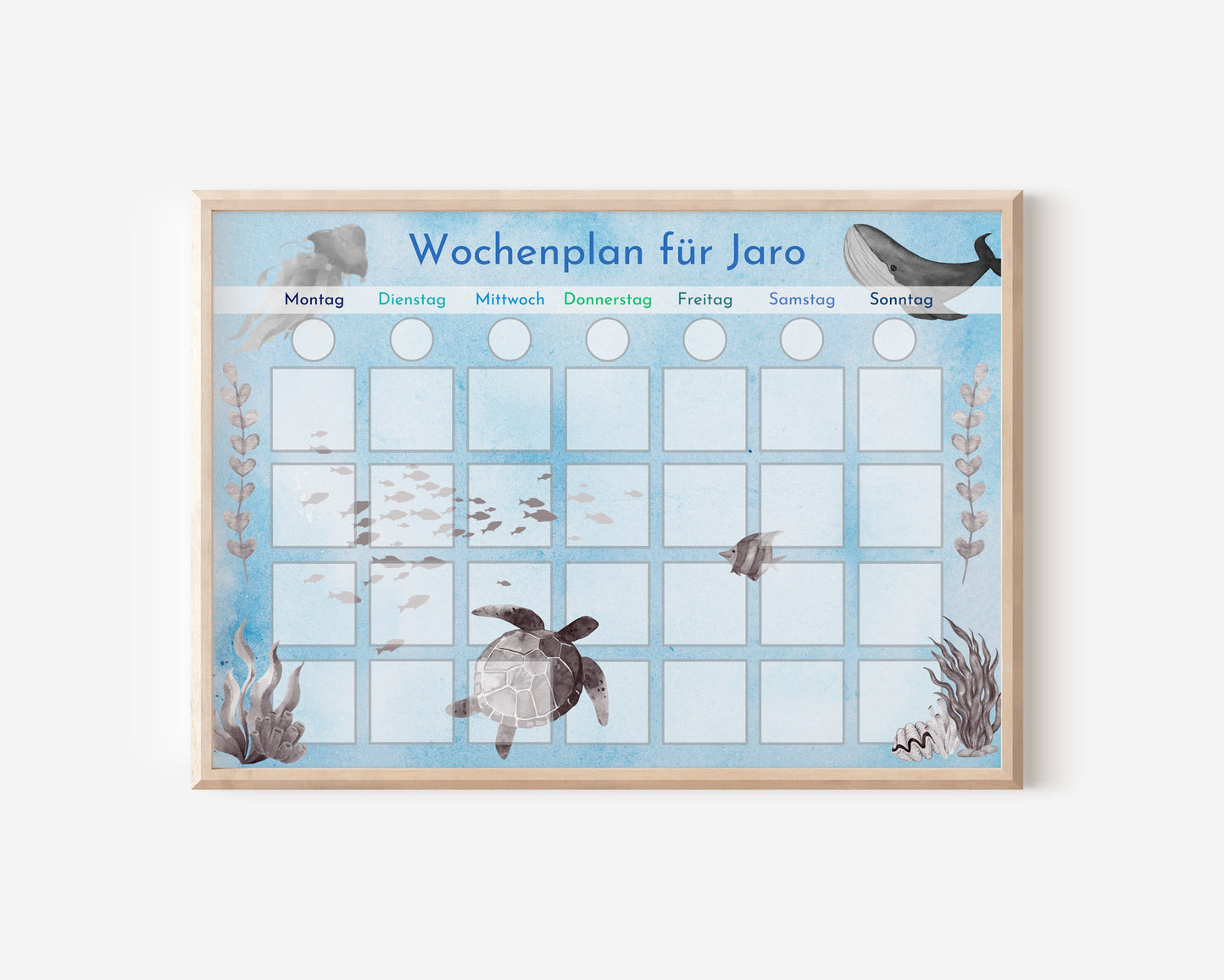 Personalisierter Wochenplan "Meer" für Kinder 246 Routine Karten, Klett, laminiert, magnetisch, Routineboard, Montessori Routineplan