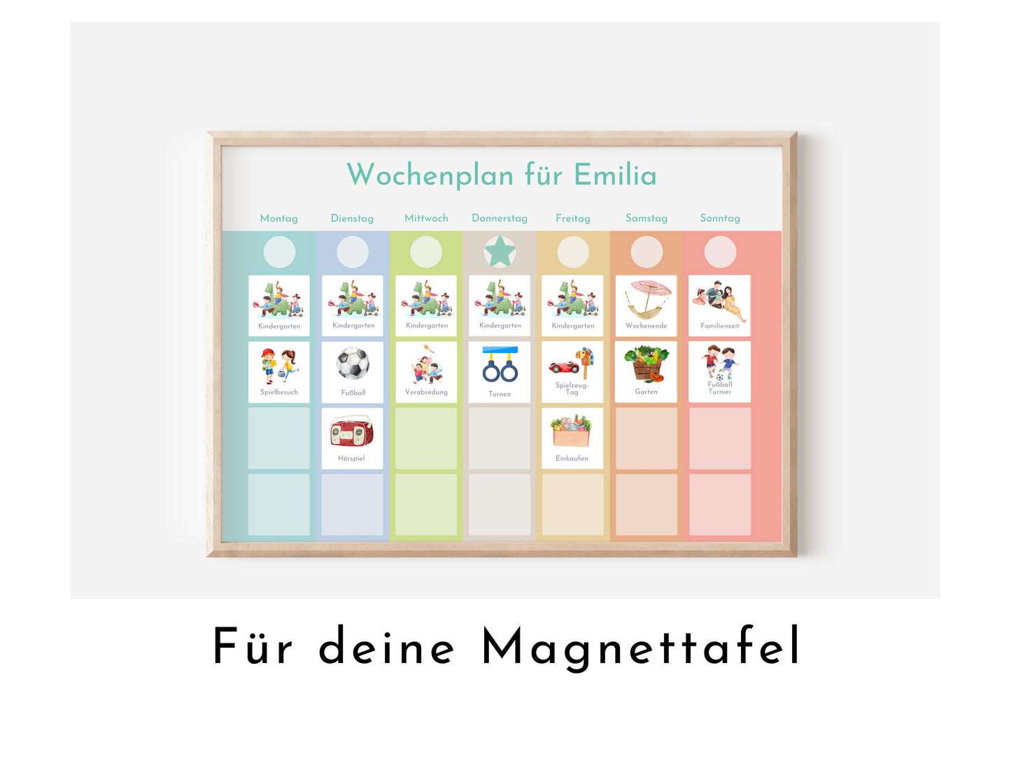 Magnetboard Wochenplan "Gelato" personalisiert für Kinder, 246 Routine Karten, Neodym-Magnete, Montessori Routineplan von Familie Nordstern
