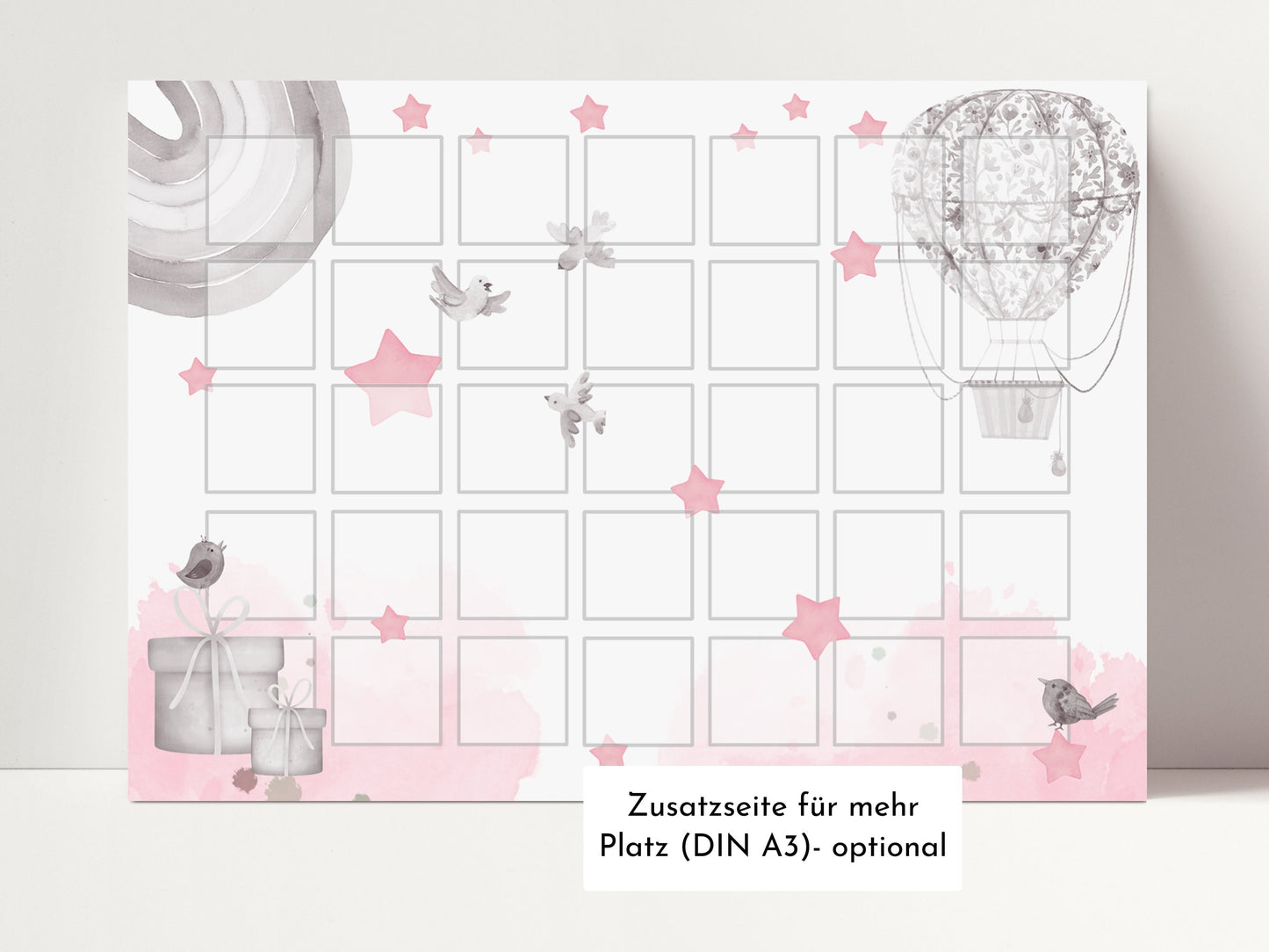 Wochenplaner für Kinder mit 246 Routine Karten, laminiert magnetisch personalisiert, Geschenkidee 1 Geburtstag, Wochenplan "Heissluftballon"