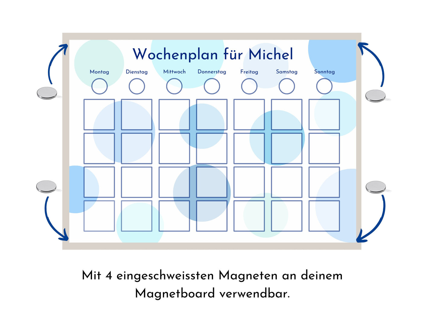 Wochenplan "Blaue Kreise" für Kinder und Teenager, 246 Routine Karten, personalisiert, laminiert, magnetisch, Geburtstag Geschenk Kind