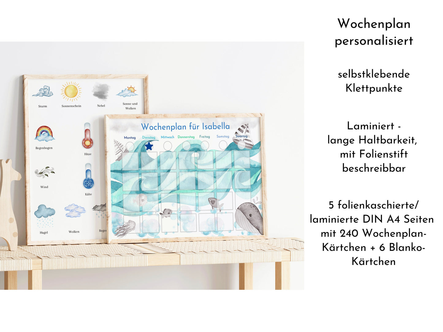 Personalisierter Wochenplan "Auf dem Meer" für Kinder mit 246 Routine Karten, laminiert magnetisch, Montessori Routineplan Familie Nordstern