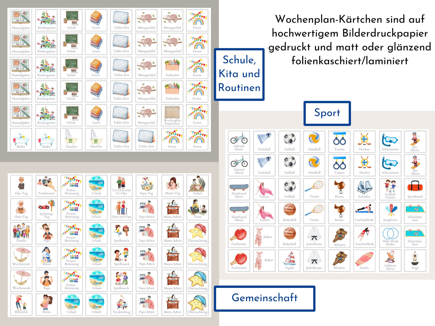 Magnetboard Wochenplan "Aquarium" personalisiert für Kinder, Tagesplan mit 246 Routine Karten, Magnete, Routineplan Ölpastell Aquarell