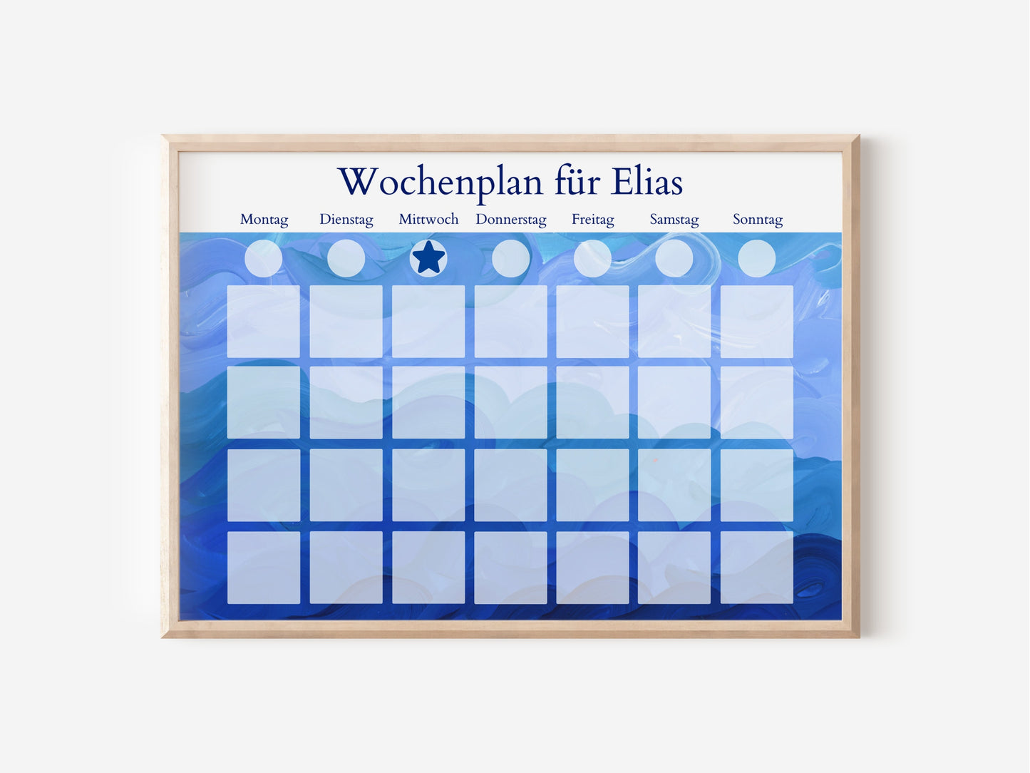 Magnetboard Wochenplan "Wellen" personalisiert, Kinder und Teenager, 246 Routine Karten, Neodym-Magnete, Routineplan von Familie Nordstern