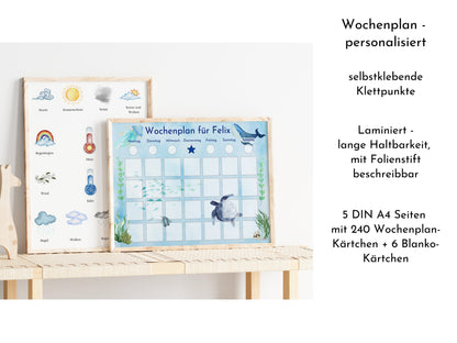 Personalisierter Wochenplan "Wal und Meer" nach Montessori für Kinder mit 246 Routine Karten, Routineplan mit Bildkarten
