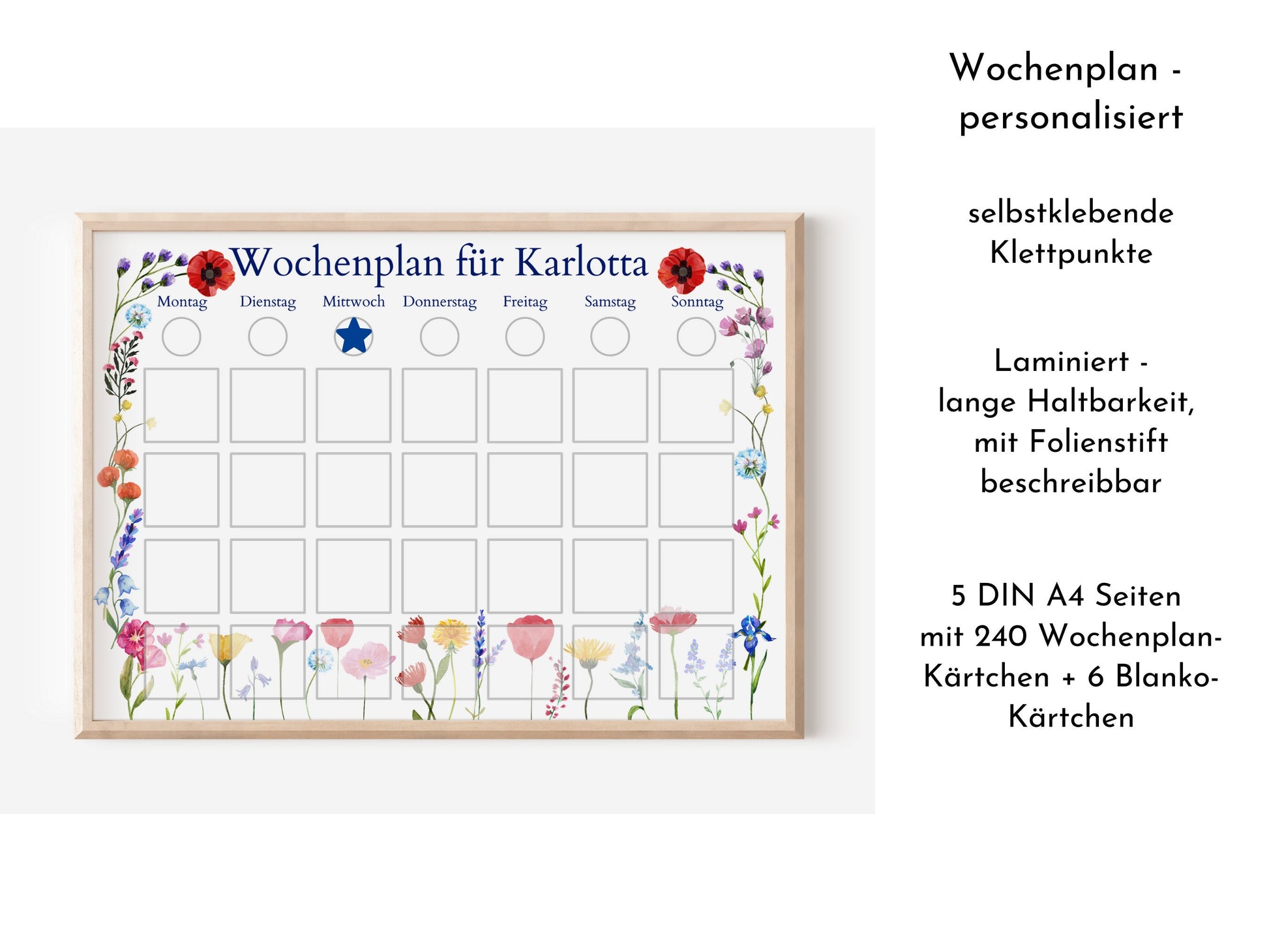 Personalisierter Wochenplan "Blumen" für Kinder und Teenager, 246 Routine Karten, laminiert magnetisch, Routineplan nach Montessori