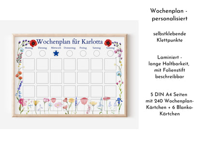 Personalisierter Wochenplan "Blumen" für Kinder und Teenager, 246 Routine Karten, laminiert magnetisch, Routineplan nach Montessori