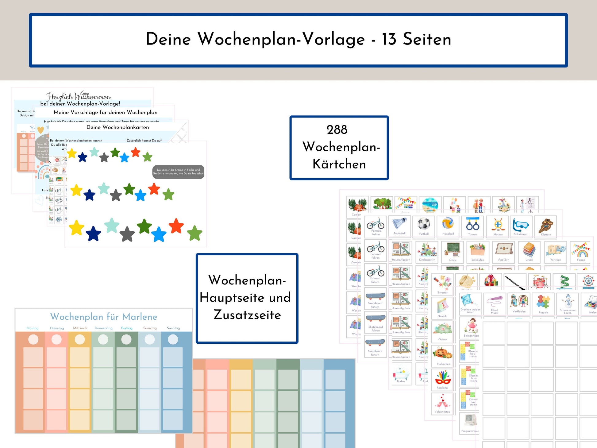 Personalisierter Wochenplan "Himmel und Erde" für Kinder und Jugendliche, 288 Routine Karten, Sofort-Download, Routineplan nach Montessori