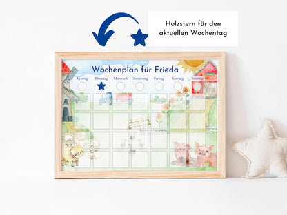 Magnetboard Wochenplan "Bauernhof" personalisiert für Kinder und Teenager, 246 Routine Karten, Neodym-Magnete, Montessori Routineplan