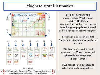 Magnetboard Wochenplan "Bauernhof" personalisiert für Kinder und Teenager, 246 Routine Karten, Neodym-Magnete, Montessori Routineplan