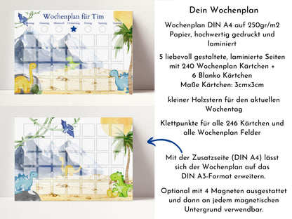 Personalisierter Wochenplan "Dinos und Berge", 246 Routine Karten, Klett laminiert magnetisch, Montessori Routineplan von Familie Nordstern