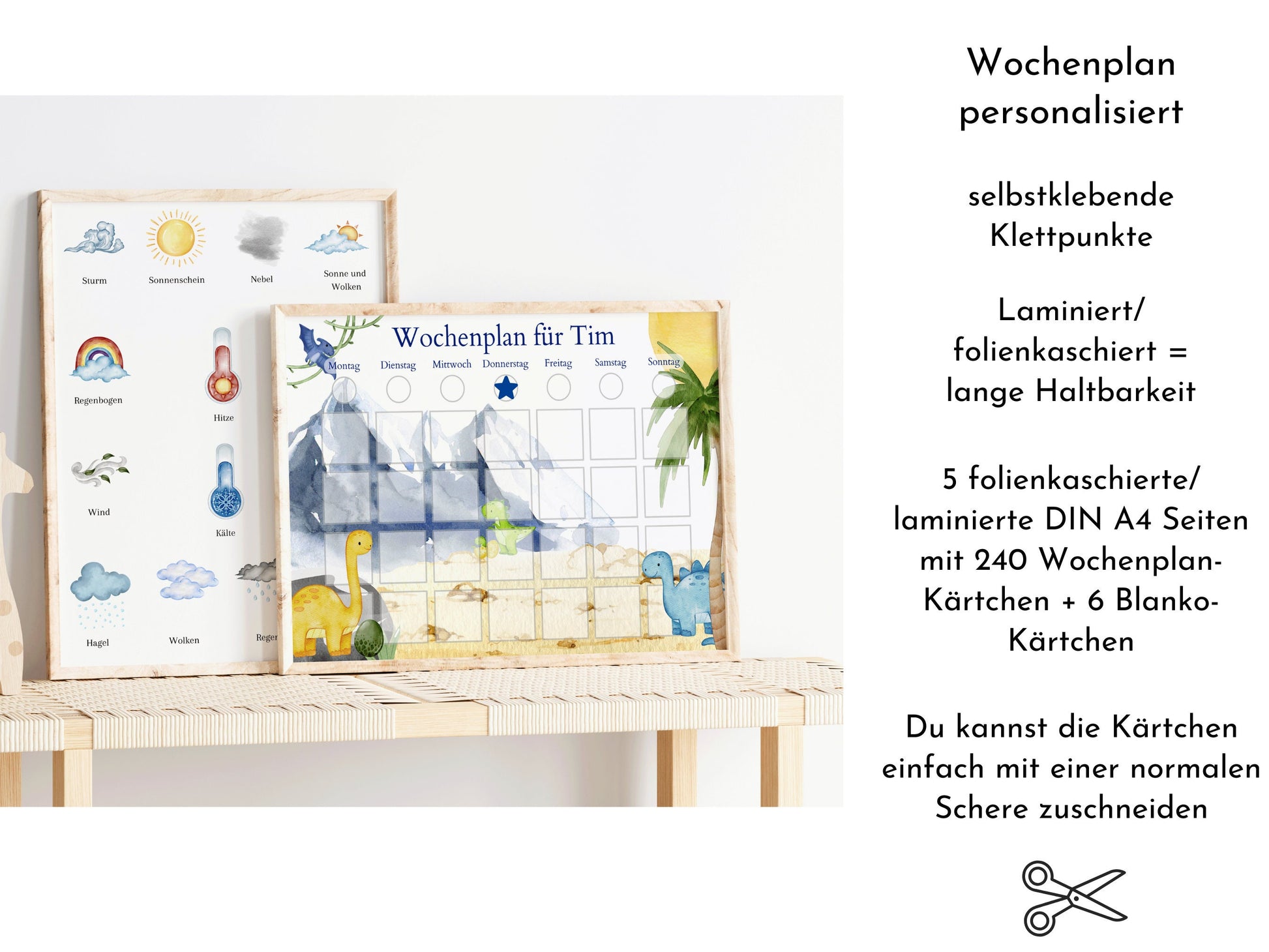 Personalisierter Wochenplan "Dinos und Berge", 246 Routine Karten, Klett laminiert magnetisch, Montessori Routineplan von Familie Nordstern