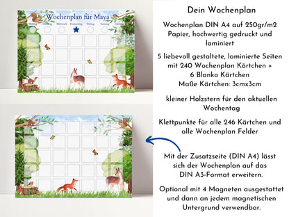 Personalisierter Wochenplan "Wald und Wiese" mit 246 Routine Karten für Kinder, magnetisch, Montessori Routineplan von Familie Nordstern
