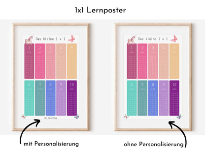 1x1 Lernposter "Einhorn" für die Grundschule, Das kleine Einmaleins, Mathe Poster, A3 oder A4, das Einmal Eins nebenbei Lernen