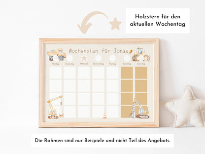 Wochenplan "Baustelle" mit Name personalisiert, 246 Routine Karten, laminiert, magnetisch, Montessori Routineplan mit Bildkarten für Kinder