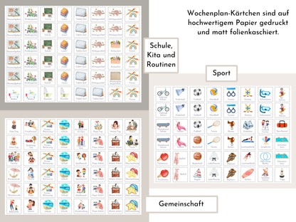 Wochenplan "Baustelle" mit Name personalisiert, 246 Routine Karten, laminiert, magnetisch, Montessori Routineplan mit Bildkarten für Kinder