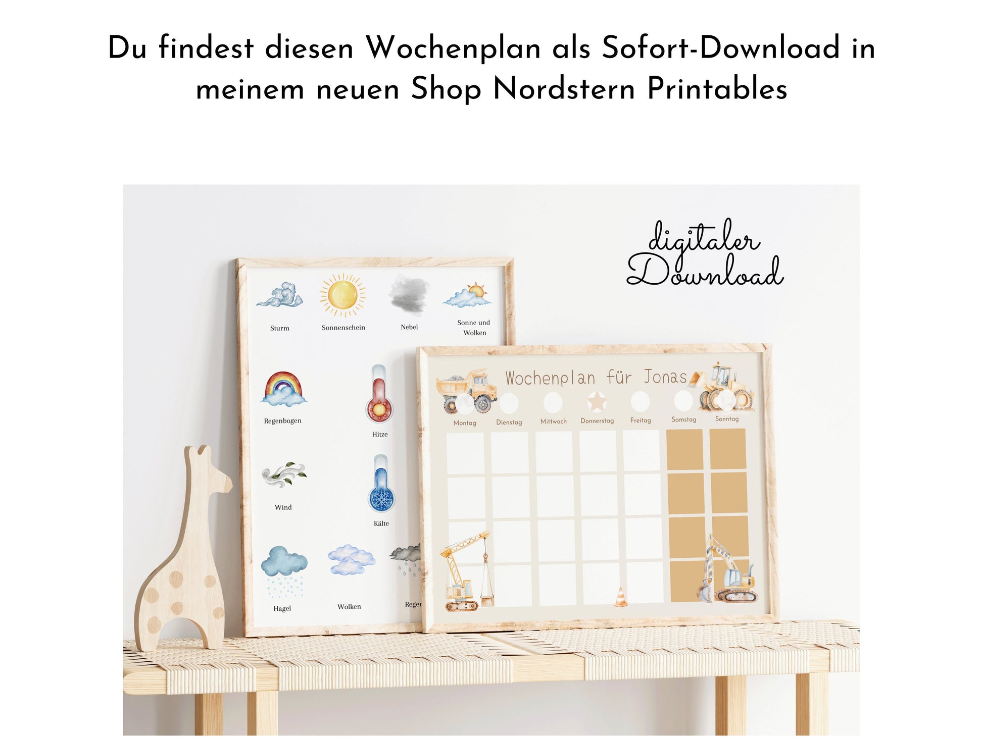 Wochenplan "Baustelle" mit Name personalisiert, 246 Routine Karten, laminiert, magnetisch, Montessori Routineplan mit Bildkarten für Kinder