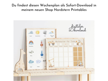 Wochenplan "Baustelle" mit Name personalisiert, 246 Routine Karten, laminiert, magnetisch, Montessori Routineplan mit Bildkarten für Kinder