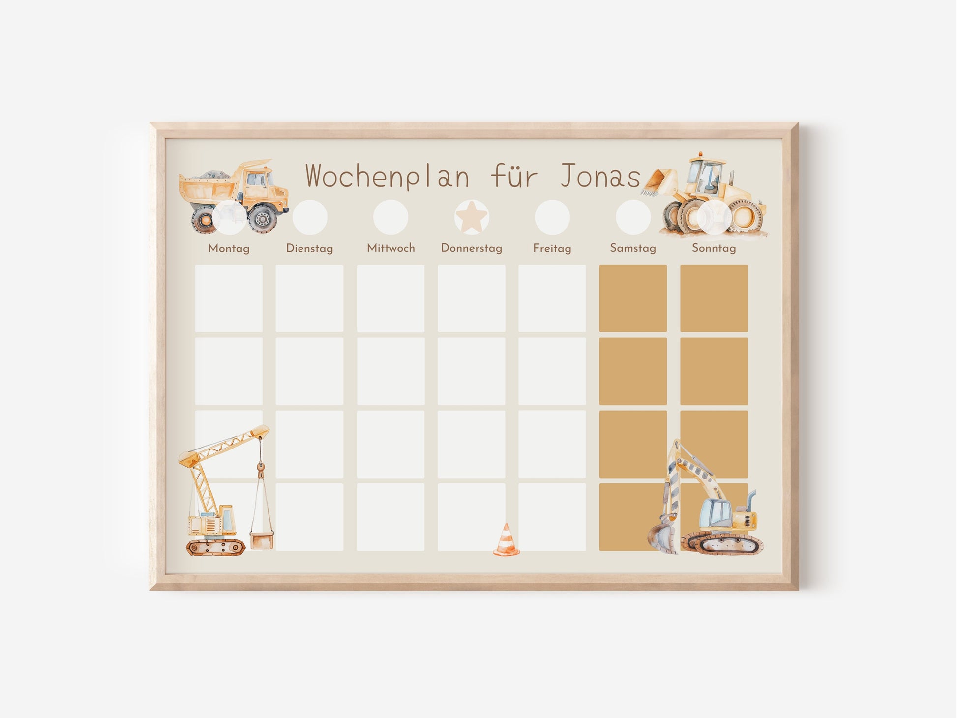 Wochenplan "Baustelle" mit Name personalisiert, 246 Routine Karten, laminiert, magnetisch, Montessori Routineplan mit Bildkarten für Kinder