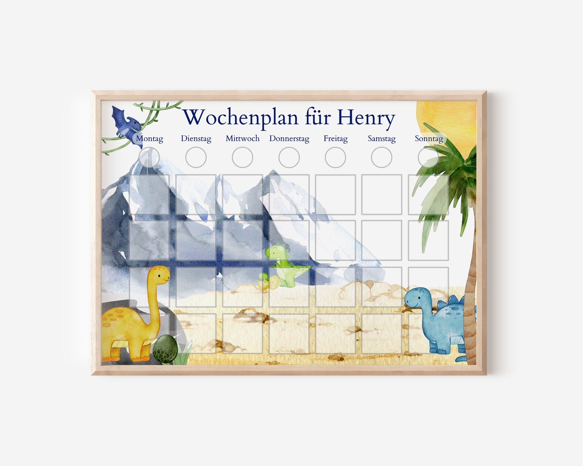 Personalisierter Wochenplan "Dinos und Berge", 246 Routine Karten, Klett laminiert magnetisch, Montessori Routineplan von Familie Nordstern