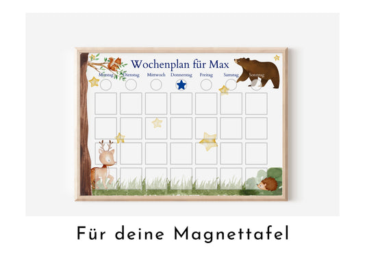 Magnetboard Wochenplan "Bär und Reh" für Kinder und Teenager, 246 Routine Karten, 40-80 Magneten, Montessori Routineplan, Familie Nordstern